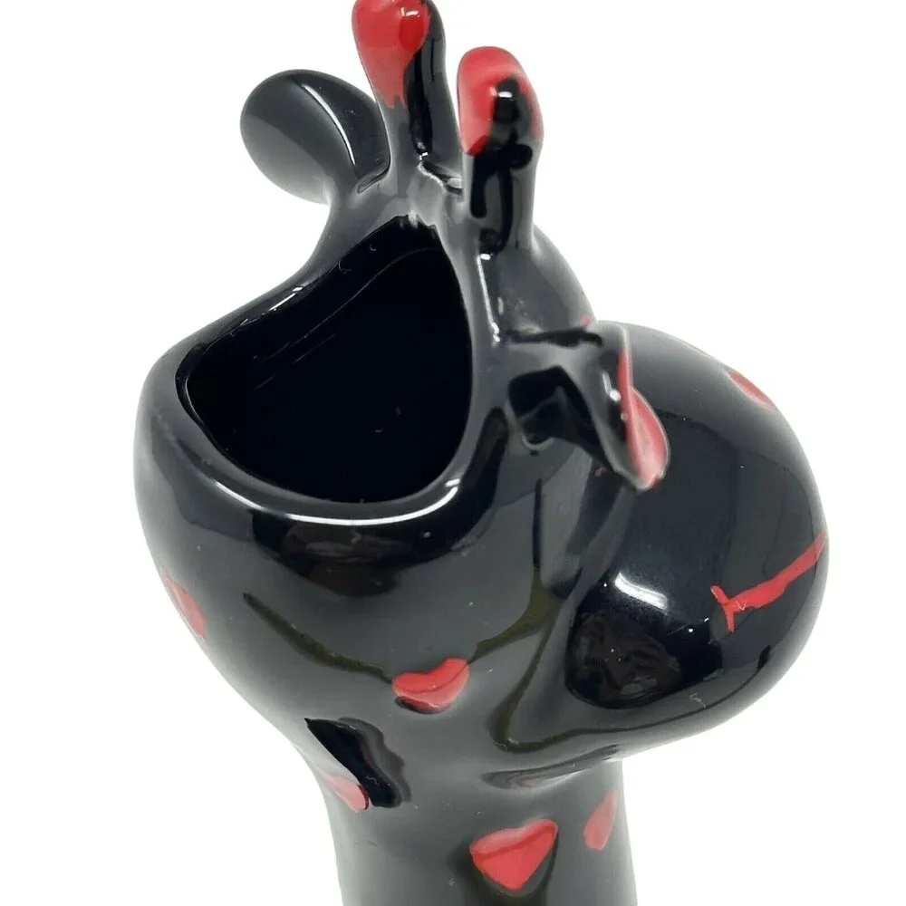 Black Giraffe Red Hearts Ceramic Toothbrush Holder Bud Vase